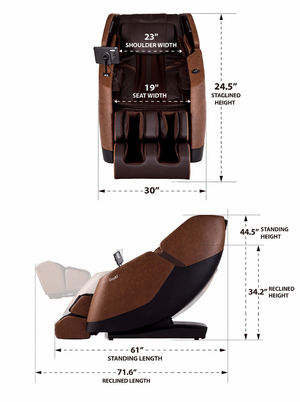 Osaki Ziva 2D Dimensions